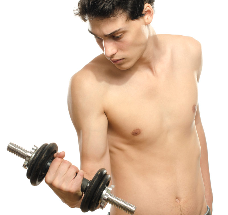 Illustration of a skinny man without strength traning experience